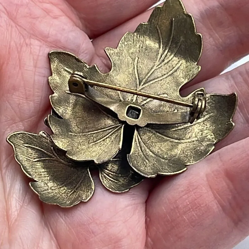 Vintage enameled layered leaf brooch.